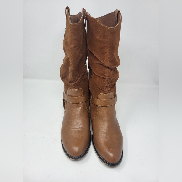 Daily Shoes Zipper Closure Harness Heeled Boots Tan Faux Suede Tan Brown Size 8 - Picture 2 of 13